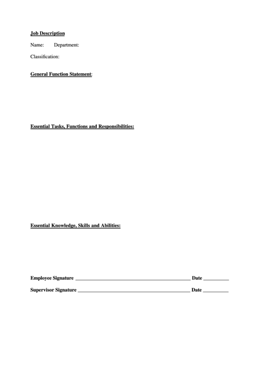 Fillable Job Descriptionn Form Printable pdf