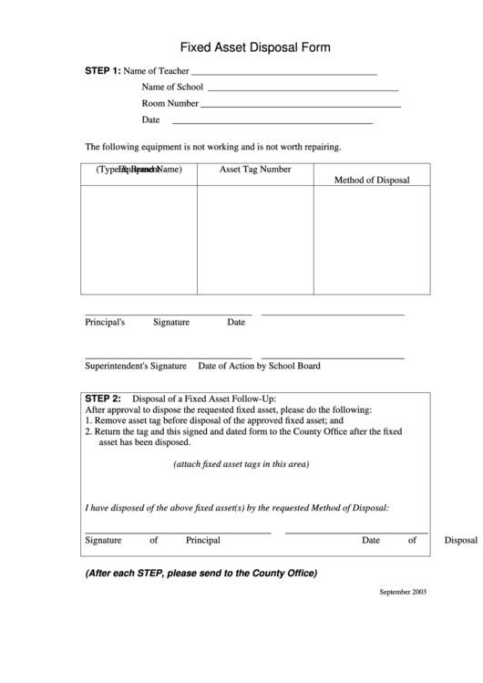 Fillable Fixed Asset Disposal Form Printable pdf