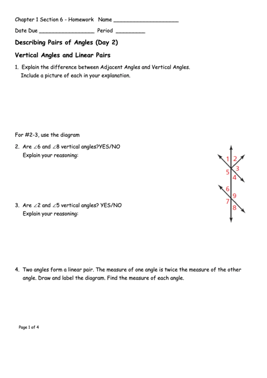 Describing Pairs Of Angles - Vertical Angles And Linear Pairs