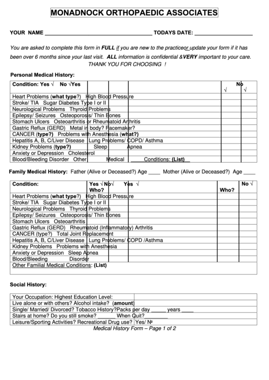 Medical History And Pain Assessment Form Printable pdf