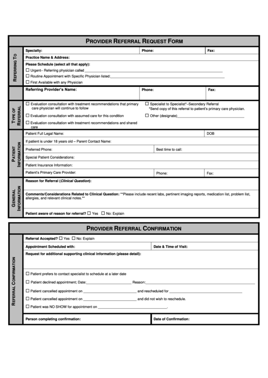 Provider Referral Request Form Printable pdf