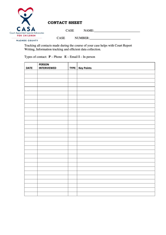 Contact Sheet Template (Sample) Printable pdf