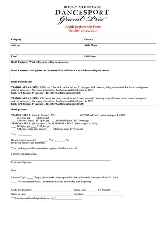 Booth Registration Form Printable pdf