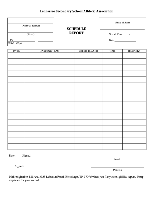 Schedule Report Template Printable pdf