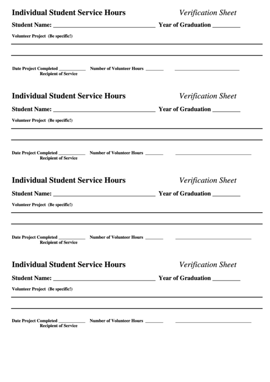 Individual Student Service Hours Printable pdf