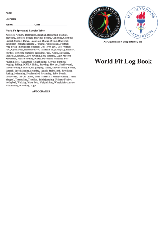 World Fit Log Book Printable pdf