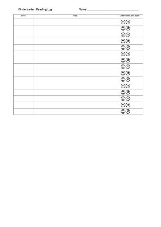 Kindergarten Reading Log Template Printable pdf