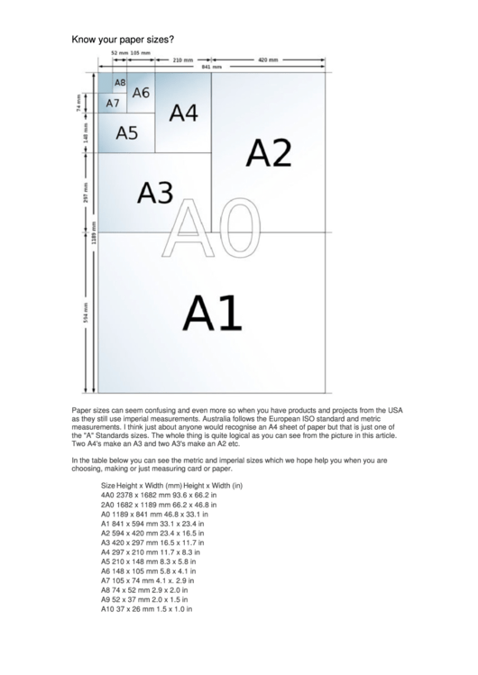 European Iso Paper Sizes Chart Printable pdf