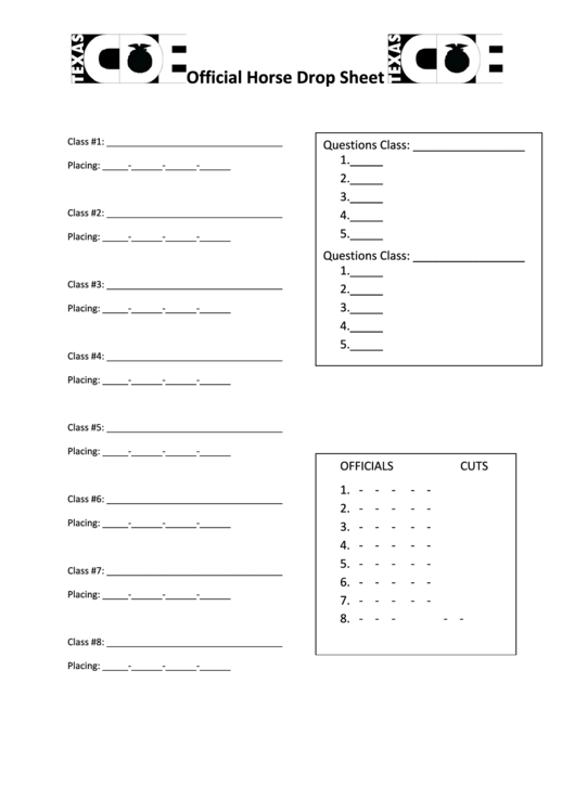 Official Horse Drop Sheet Printable pdf
