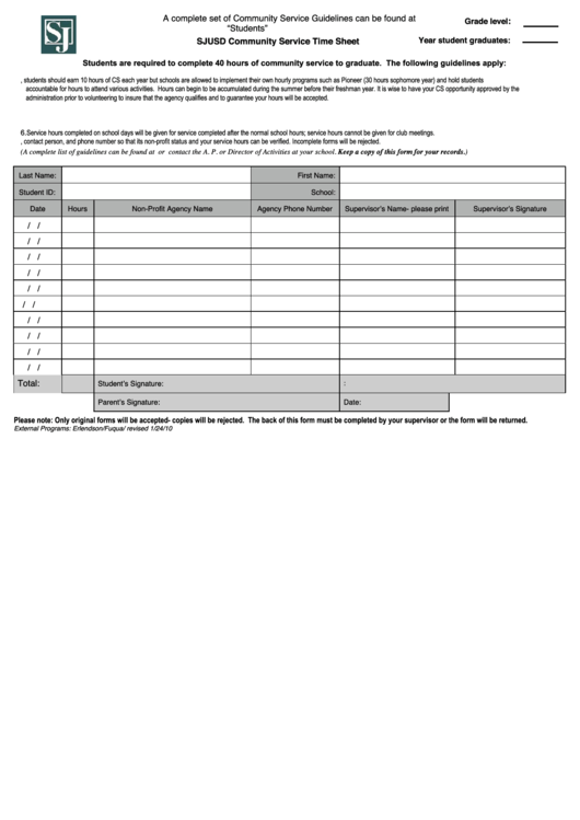 Community Service Time Sheet