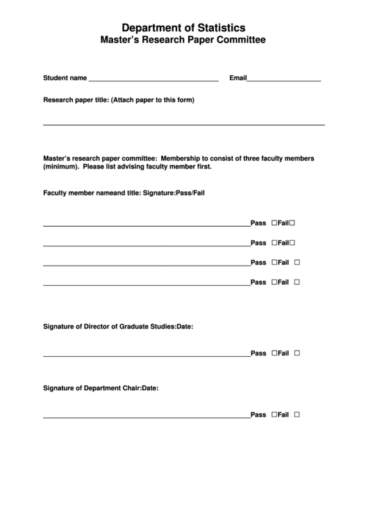 Fillable Master S Research Paper Committee - Department Of Statistics Printable pdf