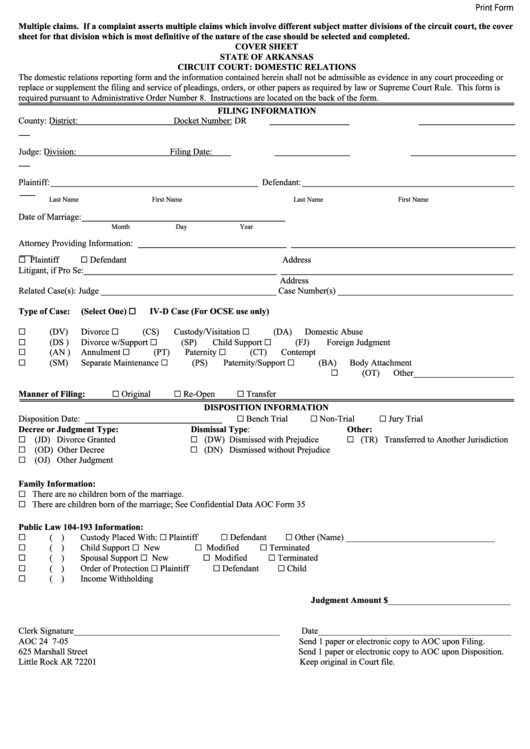 Fillable Domestic Relations - Benton County Arkansas Printable pdf