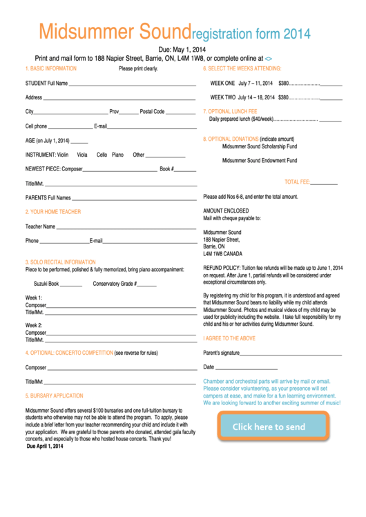 Fillable Application Form 2014 - Midsummer Sound Printable pdf