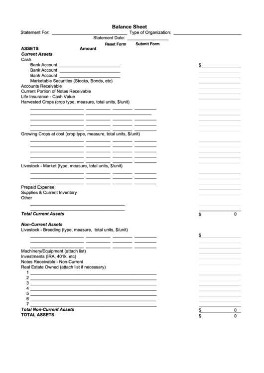 Fillable Balance Sheet Template 5454