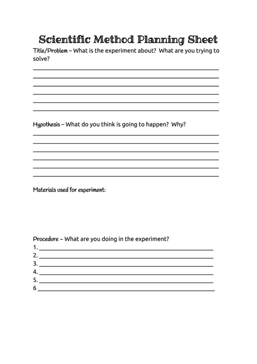 Scientific Method Planning Sheet Template Printable pdf