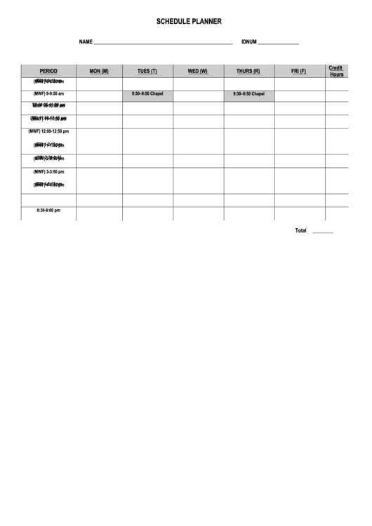 Schedule Planner Template Printable pdf