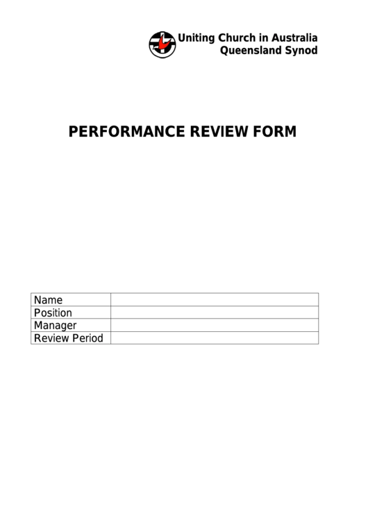 Fillable Performance Review Form - Uniting Church In Australia, Queensland Printable pdf
