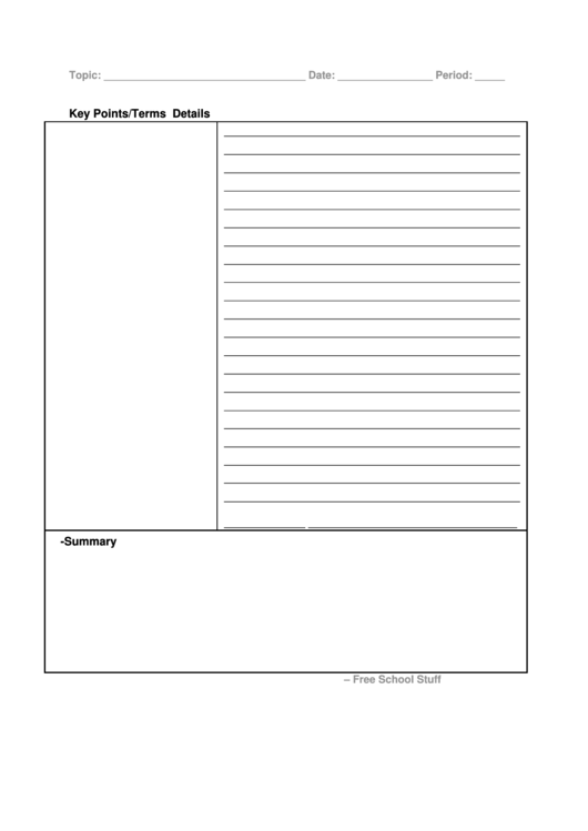 Cornell Notes Sheet Template Printable pdf