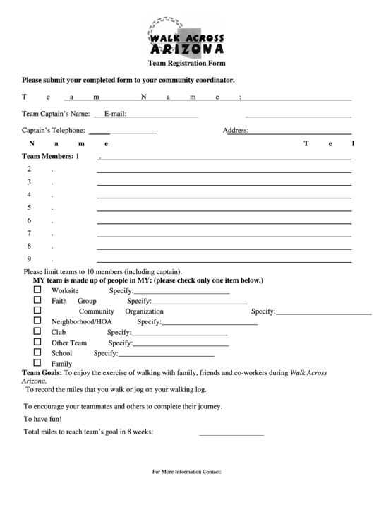 Walk Across Arizona Team Registration Form