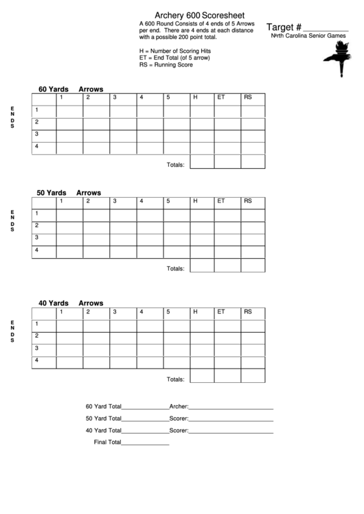 Archery Scoresheet Template Printable pdf