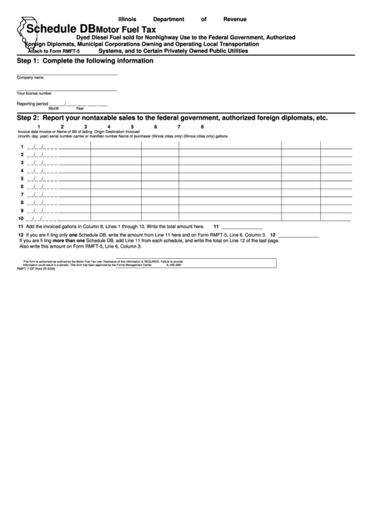 Form Rmft-7-Df - Schedule Db - Motor Fuel Tax ( (2009) Printable pdf