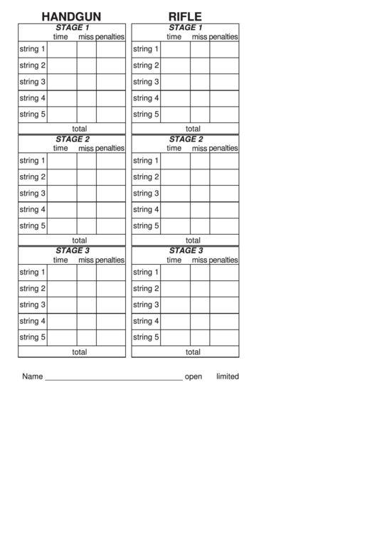 Handgun Rifle Score Sheet Template Printable pdf