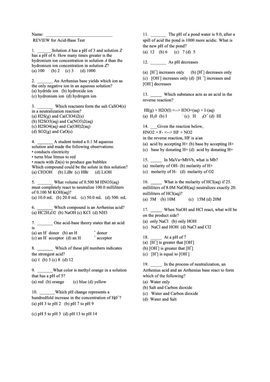Chemistry Practice Test Printable pdf