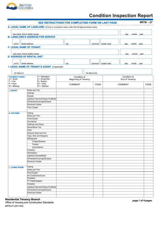 Condition Inspection Report - Rto 27 Printable pdf