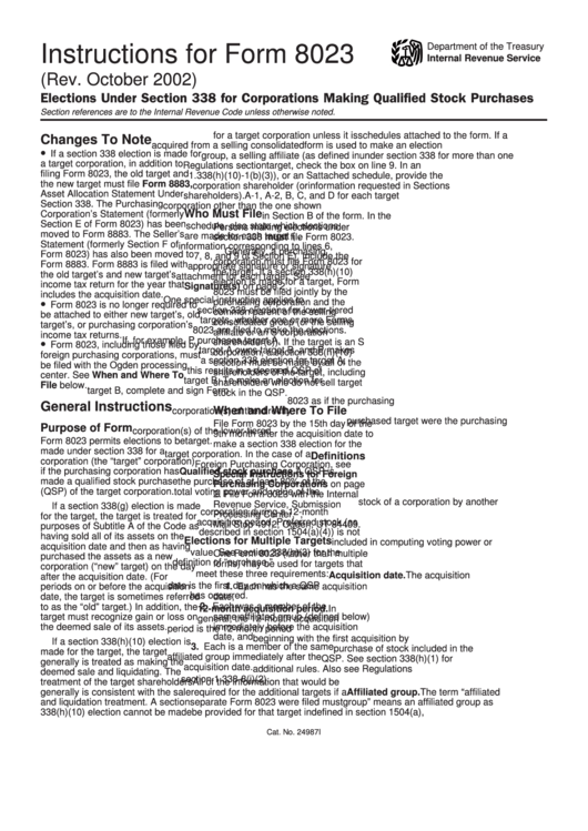 Instructions For Form 8023 (Rev. October 2002) Printable pdf