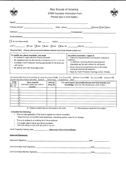 Nova Counselor Application Printable pdf