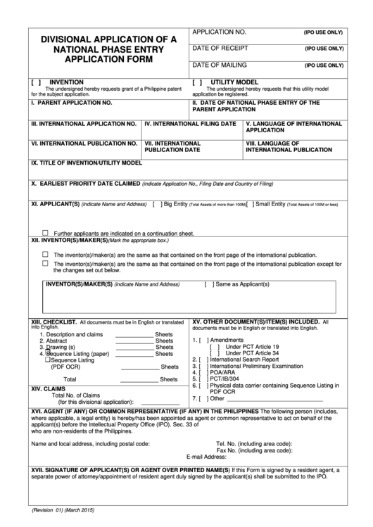 Divisional Application Of A National Phase Entry Application Form