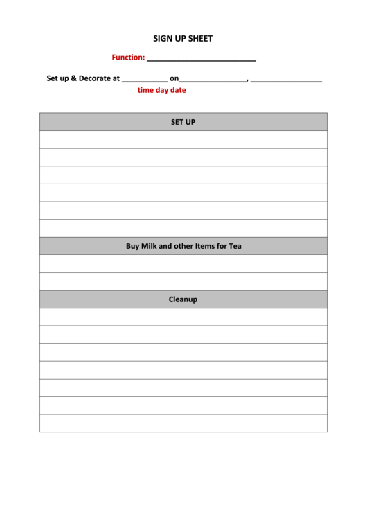 Generic Sign-Up Sheet Template Printable pdf
