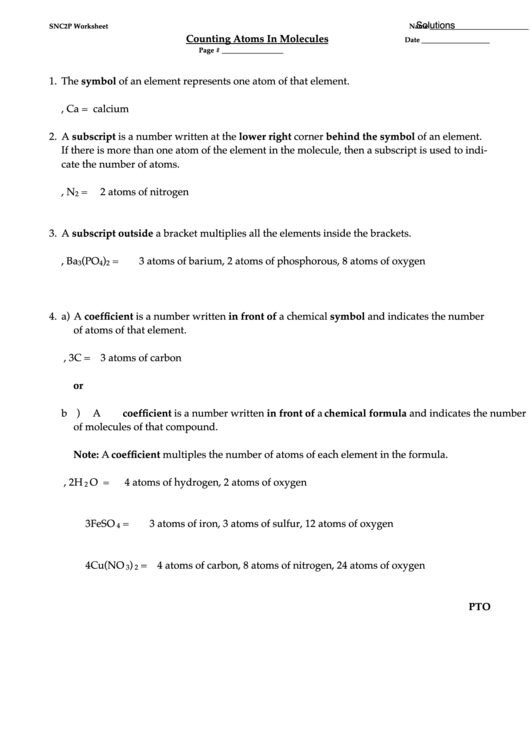 Counting Atoms Worksheet Answers