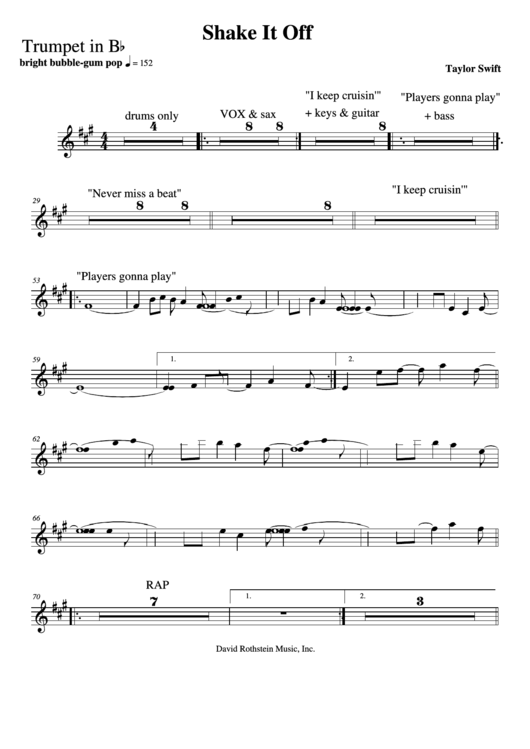 Shake It Off (Trumpet Sheet Music In Bb) - By Taylor Swift Printable pdf