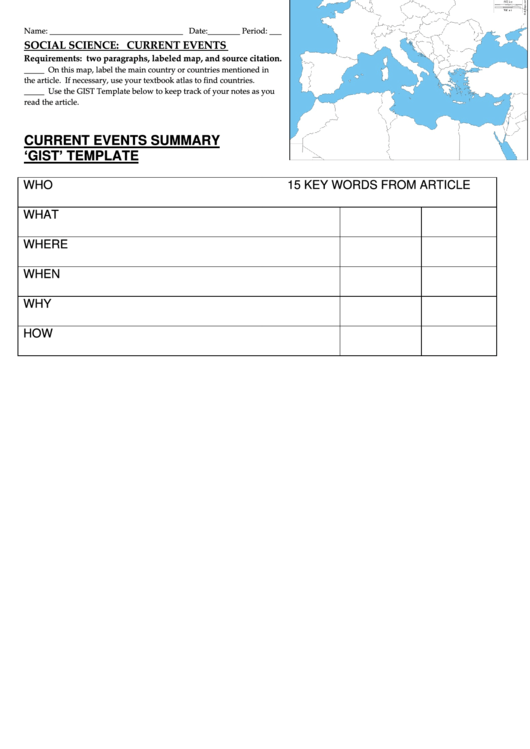 Social Science Worksheet (current Events Gist Template)