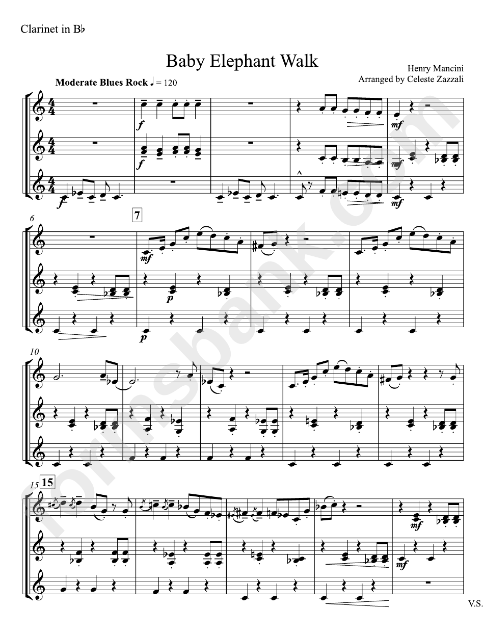 Baby Elephant Walk (Clarinet Sheet Music In Bb) By Henry Mancini