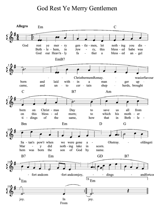 God Rest Ye Merry Gentlemen Sheet Music Printable pdf