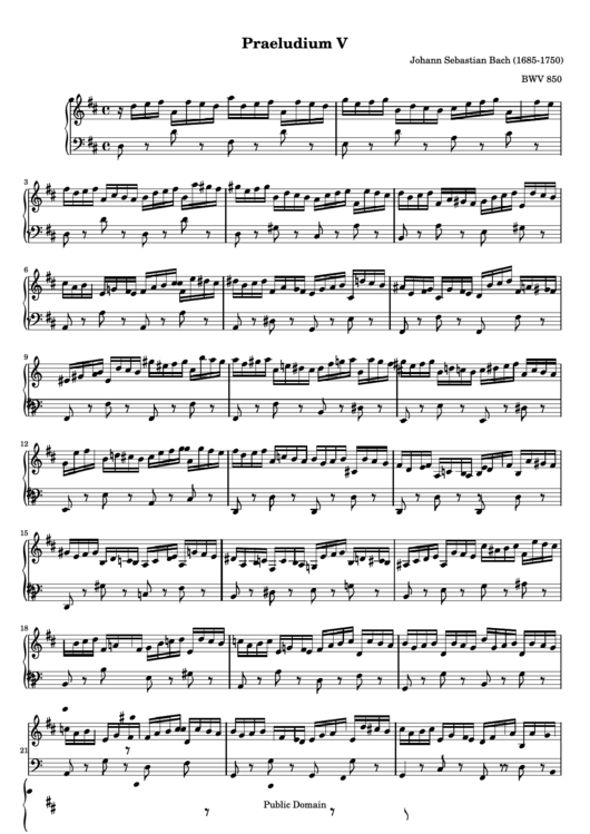 Praeludium V - Johann Sebastian Bach Sheet Music Printable pdf