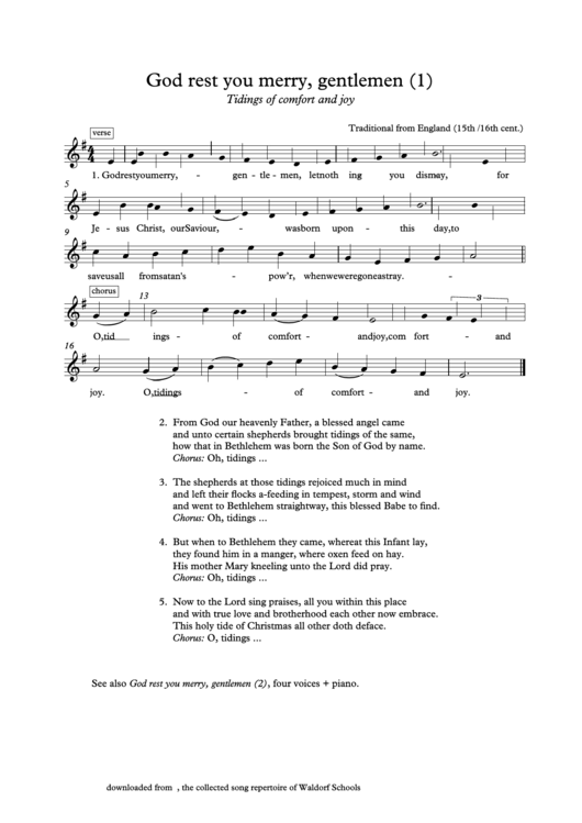 God Rest You Merry, Gentlemen - Tidings Of Comfort And Joy - Traditional From England Printable pdf