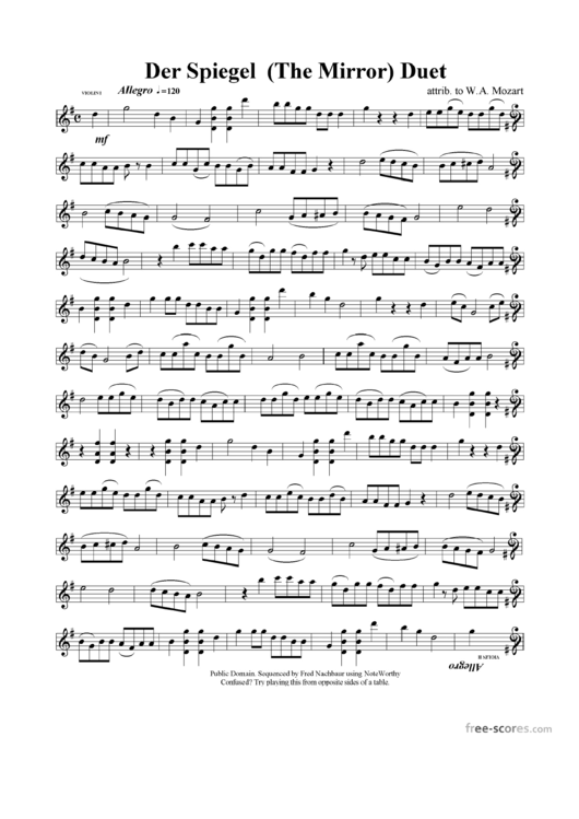 Der Spiegel (The Mirror) Duet - Mozart Music Sheet Printable pdf