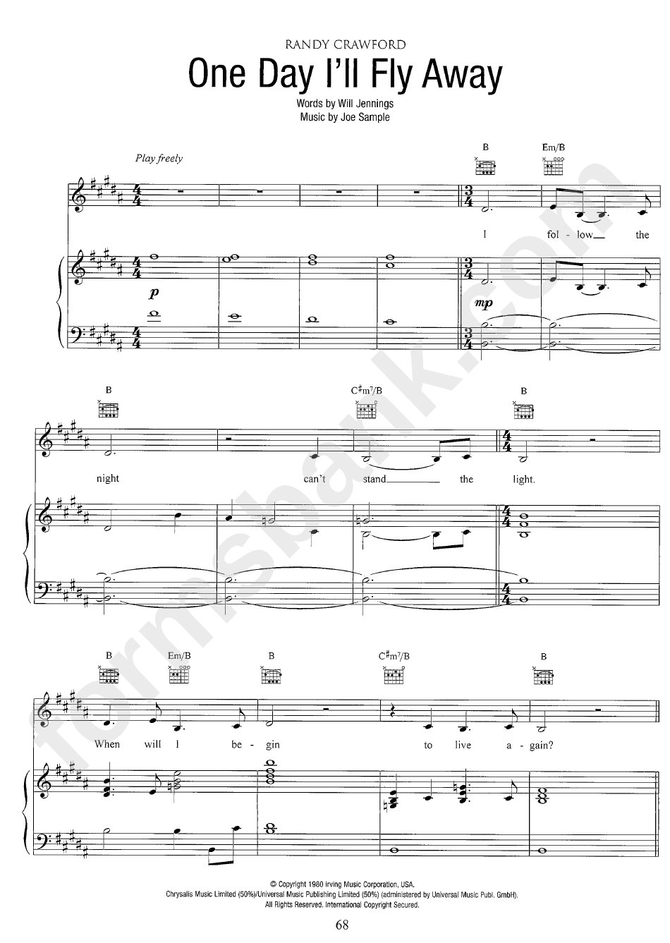 One Day I Ll Fly Away Randy Crawford Sheet Music printable pdf download