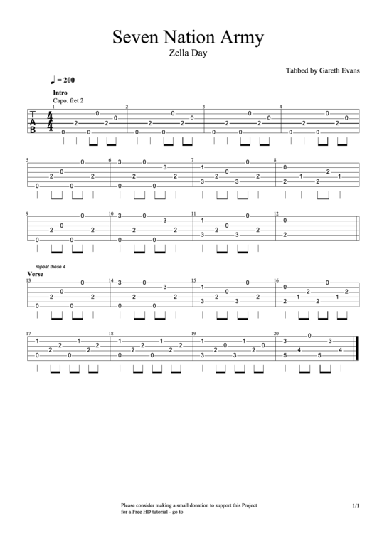 Seven Nation Army - Zella Day Fingering Chart