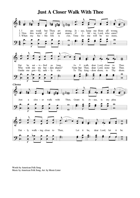 Just A Closer Walk With Thee Sheet Music Printable pdf