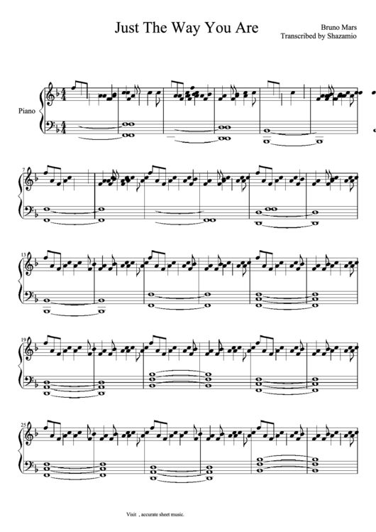 Just The Way You Are - Bruno Mars - Piano Printable pdf