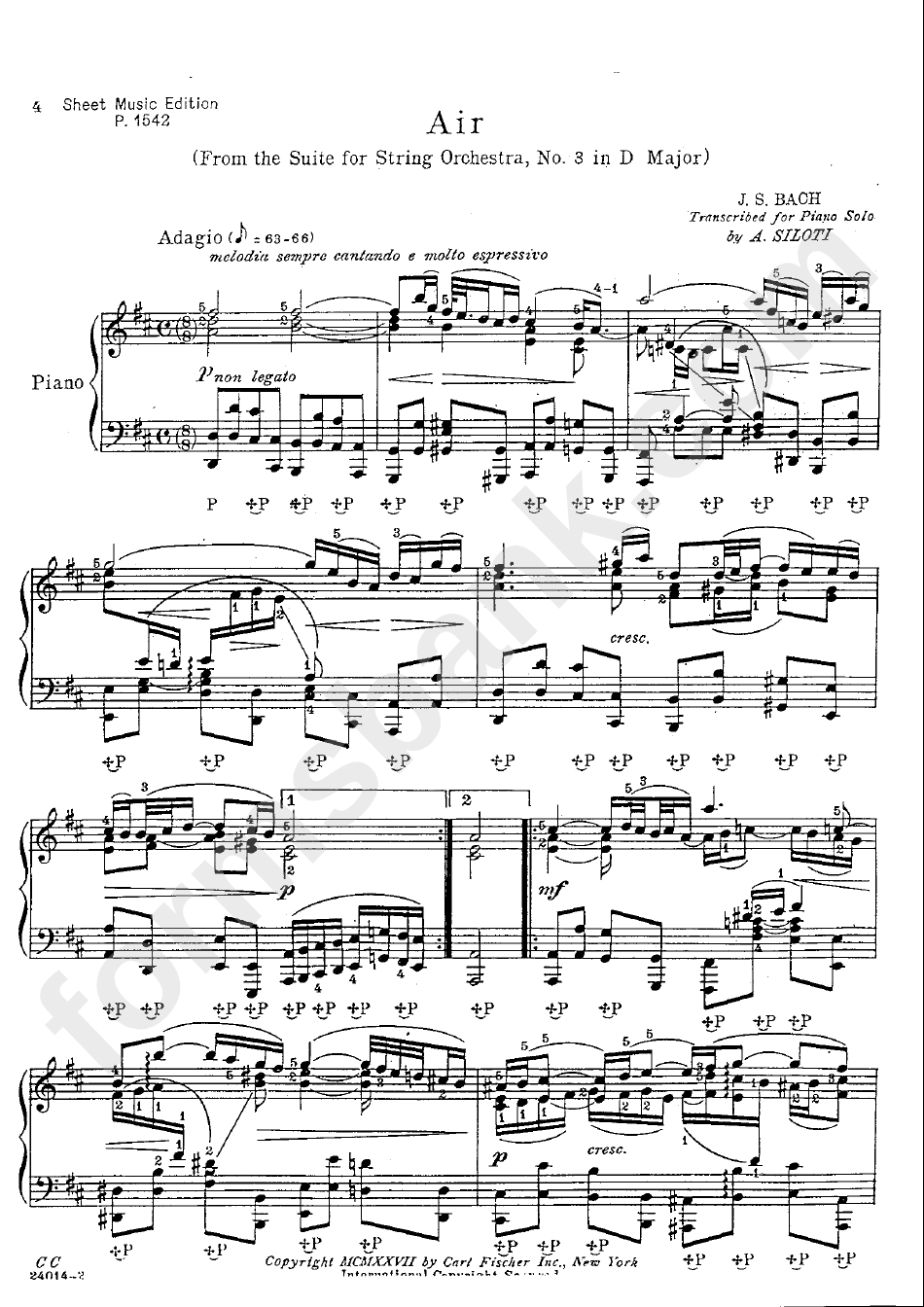Air (From The Suite For String Orchestra, No 3) By Bach Sheet Music