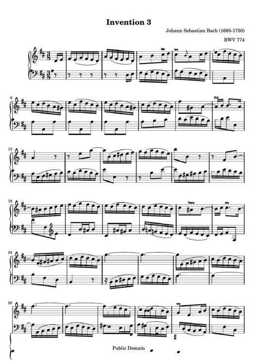 Invention 3 - Bach Sheet Music Printable pdf