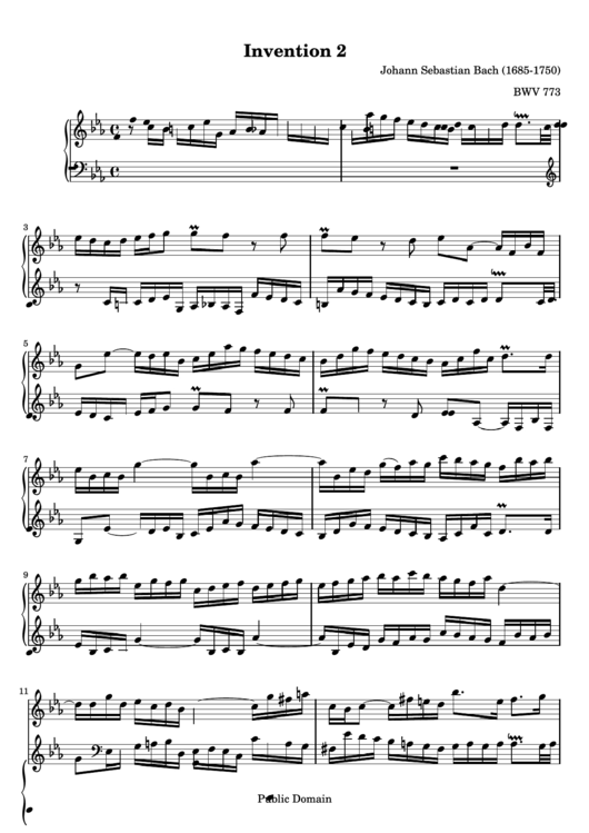 Invention 2 - Bach Shett Music Printable pdf
