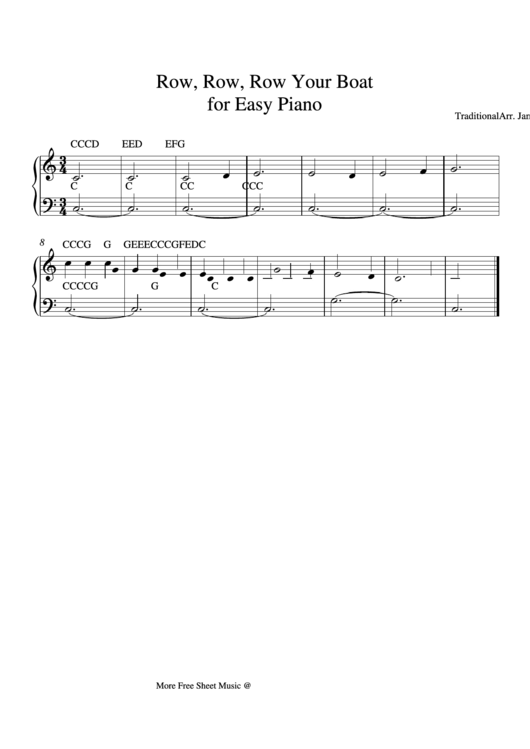 Row Row Row Your Boat Piano Arr Jan Durant Sheet Music Printable Pdf 