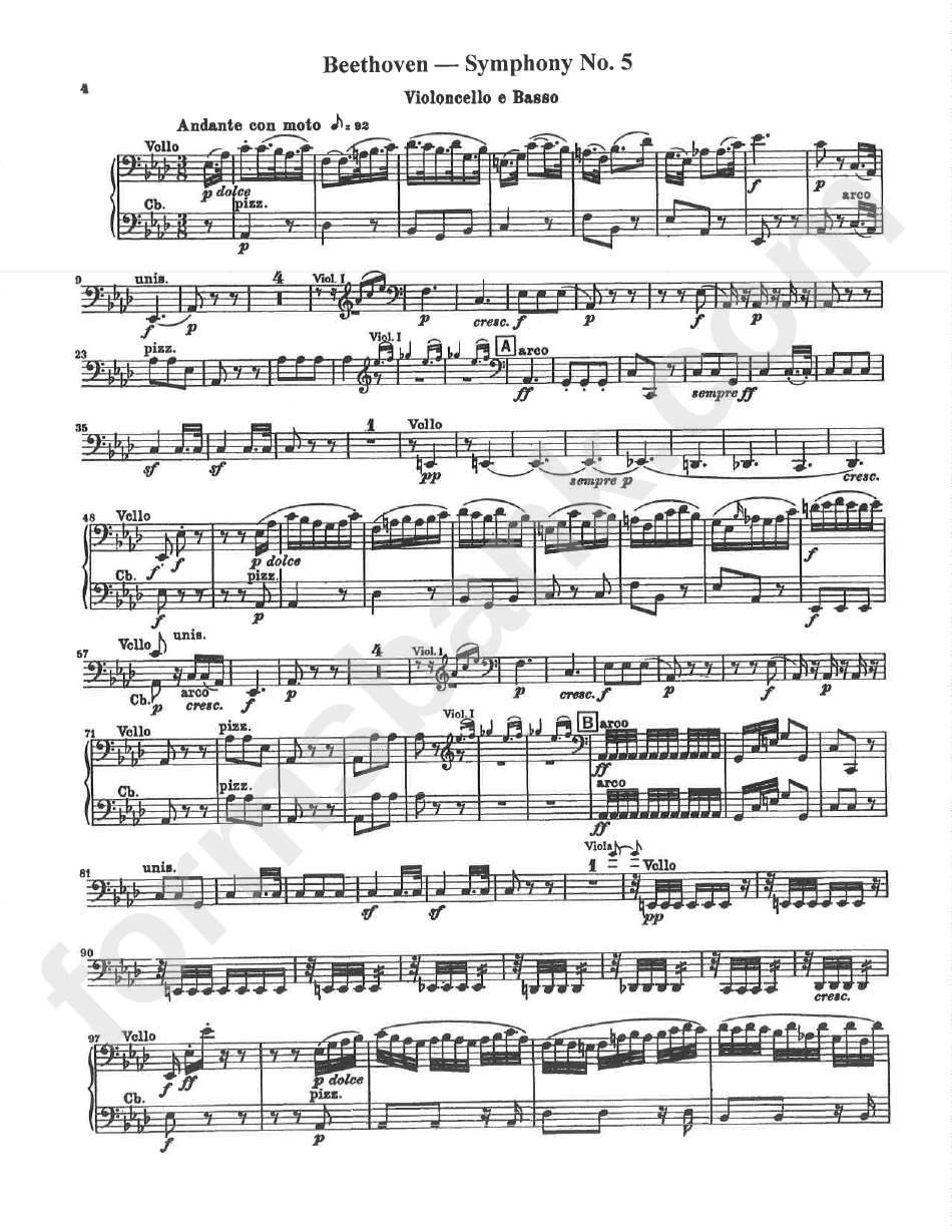 Ludwig Van Beethoven, Symphony No. 5, Movement 2 Sheet Music