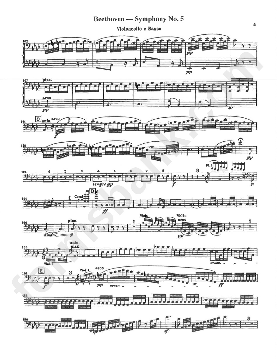 Ludwig Van Beethoven, Symphony No. 5, Movement 2 Sheet Music